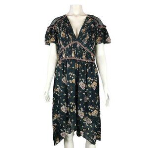 Chelsea28 Womens Dress Size Medium High-Low Lace Short Sleeve Floral Green